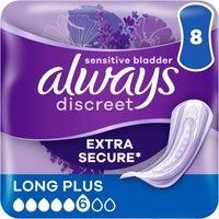 Always Discreet Incontinence Pads Plus Long Plus for Bladder Weakness Pack of 8
