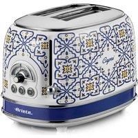 Ariete Toaster 155 Capri, Mediterranean Style, 2 Wide Slots, 6 Burning Levels with Automatic Ejection, Crumb Tray, Grilling, Heating and Defrosting, 810 W