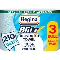 3 Rolls Of Regina Blitz 3ply Kitchen Roll Paper Towels - 70 Sheets Per Roll