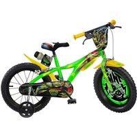 Dino Bikes Teenage Mutant Ninja Turtles - Mutant Mayhem 16 inch Unisex Children’s Bicycle with stabilisers and drinks bottle, suits child 5-8 Years, Green and Yellow