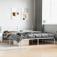 Metal Bed Frame with Headboard White 193x203 cm