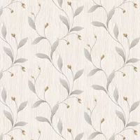 Tiffany Floral Trail Heavyweight Vinyl Wallpaper - Leaves - Silver/Beige/Cream - Belgravia 161