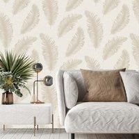 Belgravia Decor Ciara Glitter Feather Textured Vinyl Wallpaper Cream/Soft Beige/Silver 4402