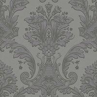 Belgravia Decor Amara Damask Gunmetal Wallpaper GB7372 - Textured Italian Vinyl