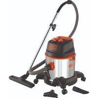 BLACK+DECKER BXVC20XTE 20 Litre Wet & Dry Vacuum (UK Model), 1400 W,  1.5 M Hose, 3 Extension Tubes, 3 Brushes, Tube Storage Hook, Socket Cloth Filter & Foam Filter, 5 M Cable, Stainless Steel Tub