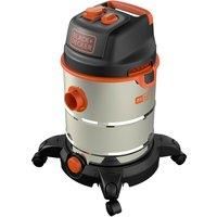 BLACK+DECKER BXVC30XTDE 30 Litre Wet & Dry Vacuum (UK Model), 2 Stainless Steel Extension tubes, with a Powerful 1600W Motor,  2 Metre Hose, 3 Brushes, 5 M Cable, Stainless Steel Tub