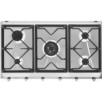 Smeg SRV596GH5 Cucina 5 Burner 90cm Wide Gas Hob With Cast Iron Pan Stands Stainless Steel