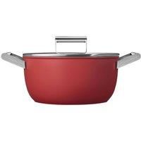Smeg CKFC2411RDM Casserole Pan 24cm and Lid Red, Non-Stick, Aluminium, Patented Base