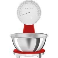 Smeg KSF01RDWW 50/'s Style Analogue and Rechargeable Digital Kitchen Scales with removeable stainless steel bowl, four units of measurement and LCD display, Red