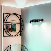 Fabas Luce Modo spot, 3-bulb, black, decorative rings, GU10, aluminium