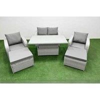 Loveseat Sofa With 2 Reclining Chair, Adjustable Lifting Table & 2 Stool