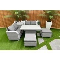 2 Love Sofas With Adjustable Lifting Dining Table, 2 Big Footstools & Side Table