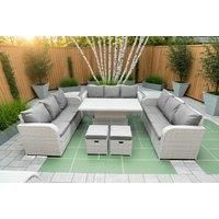 3 3-Seater Sofa With Lifting Table, 2 Side Table & 2 Stools