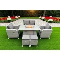 6 Person Garden Firepit Dining Table Set Recling Chair