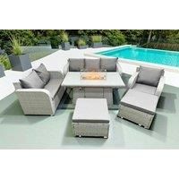 8-Seater Garden Sofa Dining Set Firepit Table & Reclining Chair