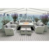 9-Seater Garden Sofa Dining Set Firepit Table & Reclining Chair