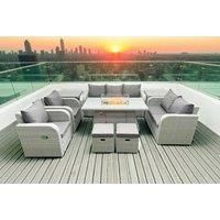 9-Seater Garden Sofa Dining Set Firepit Table & Reclining Chair