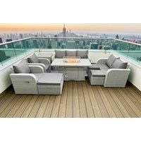 10-Seater Garden Sofa Dining Set Firepit Table & Reclining Chair