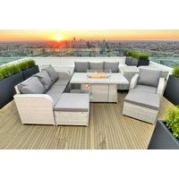 2 3-Seater Sofa With Firepit Dining Table, Reclining Chair, 2 Stools & 2 Side Table