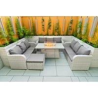 3 3-Seater Sofa With Firepit Dining Table, 2 Side Table & Stool
