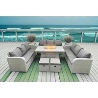 3 3-Seater Sofa With Firepit Dining Table, 2 Side Table & 2 Stools