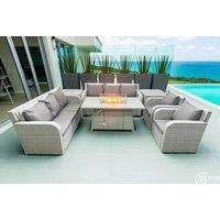 2 3-Seater Sofa With Firepit Dining Table, 2 Reclining Chair & 2 Side Table