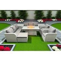 2 3-Seater Sofa With Firepit Dining Table, Stool & 2 Side Table