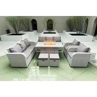 2 3-Seater Sofa With Firepit Dining Table & 3 Stools