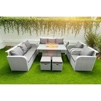 2 3-Seater Sofa With Firepit Dining Table, 3 Stools & Side Table