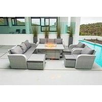 2 3-Seater Sofa With Firepit Dining Table, 3 Stools