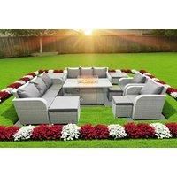 2 3-Seater Sofa With Firepit Dining Table, 2 Reclining Chair, 3 Stools & Side Table