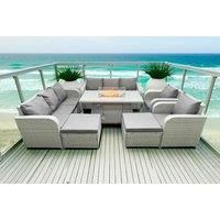 2 3-Seater Sofa With Firepit Dining Table, 2 Reclining Chair, 2 Stools & Side Table