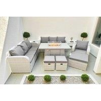 2 3-Seater Sofa With Firepit Dining Table, Reclining Chair & 3 Stools