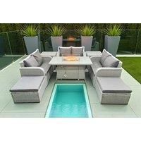 3 Loveseat Sofa With Firepit Dining Table, 2 Side Table & 2 Stools