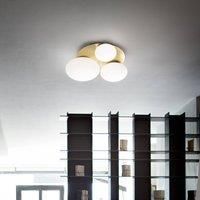Ideal Lux NINFEA 3 Light Round DecoratiGlass Flush Ceiling Light Brass