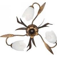 ONLI Forged 3 Light Ceiling Light, Opaque White Glass, Brown Metal with Gold Trim