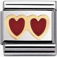 Nomination Composable Classic Love Double Heart Stainless Steel, Enamel and 18K Gold