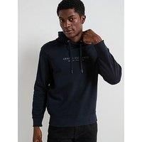 Armani Exchange Men/'s Long Sleeve Drawstring, Front Tone Logo Hooded Sweatshirt, Dark Navy, XL