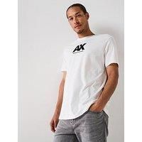 Armani Exchange Men/'s Short Sleeve Printed Logo Round Collar T-Shirt, Off White, L