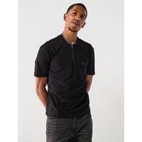 Armani Exchange Baseball Zip Collar Polo Shirt - Black