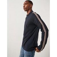 Armani Exchange Tape Sleeve Zip Long Sleeve Polo Shirt - Navy