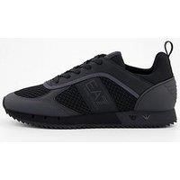 Ea7 Emporio Armani Side Logo Mesh & Pu Runner Trainers - Black