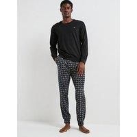Emporio Armani Bodywear Print/ Plain Jersey Pyjama Set - Black