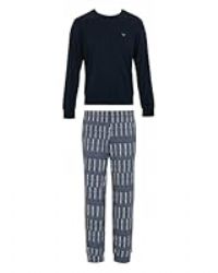 EMPORIO ARMANI MAN/'S CLASSIC PATTERN MIX PAJAMAS WITH CUFFS SET BLUE L