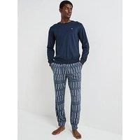 EMPORIO ARMANI MAN/'S CLASSIC PATTERN MIX PAJAMAS WITH CUFFS SET BLUE XL