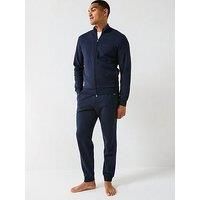 Emporio Armani Bodywear Basic Terry Tape Zip Through Lounge Set - Navy
