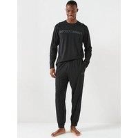 Emporio Armani Bodywear Megalogo Jersey Pyjama Set - Black