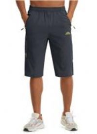 KEFITEVD Long Length Shorts for Men Lightweight Short Pants Quick Dry Safari Shorts with Zipper Pockets Dark Grey, 36