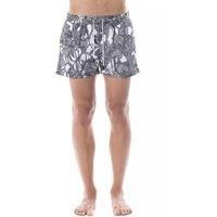 Floral Print Swim Trunks- Black And White Swimwear
