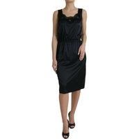 Dolce & Gabbana Black Polyester Lace Trim Sheath Midi Women's Dress Authentic